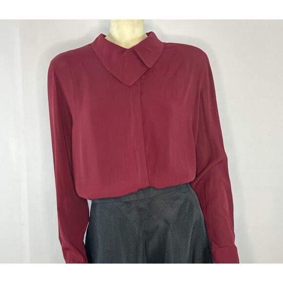 Vintage Y2K Mom blouse large wrap collar in burgundy by Jones New York size 14 - Picture 2 of 11